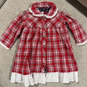 Tommy Hilfiger Red Plaid Holiday Baby Dress Lace Trim